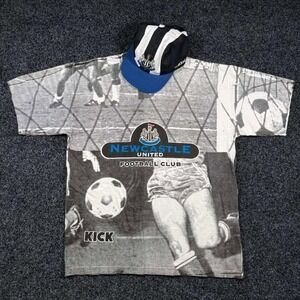 Vintage 1990s KICK Newcastle United AOP T-Shirt XL and Adidas OSFA Hat Bundle